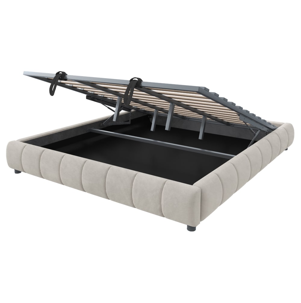 Lit rembourré 180 x 200 cm en polyester beige avec led