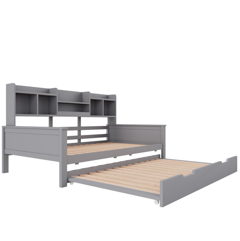 Lit multifonction 90 x 200 cm en pin gris avec lit d'appoint