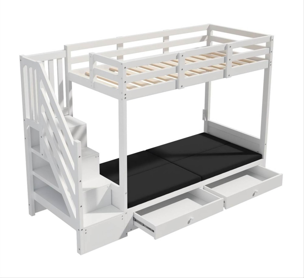 Lit mezzanine multifonction blanc 90 x 200 cm