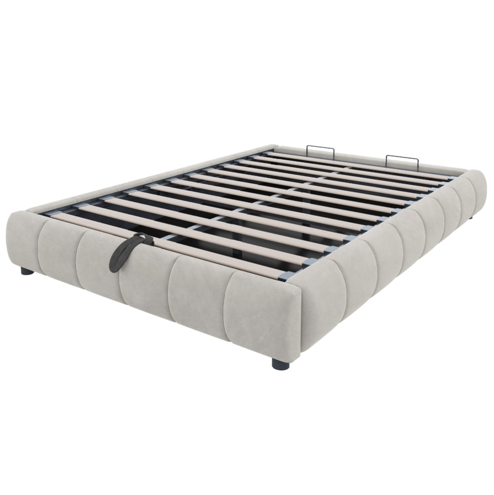 Lit rembourré 140 x 200 cm en polyester beige avec led