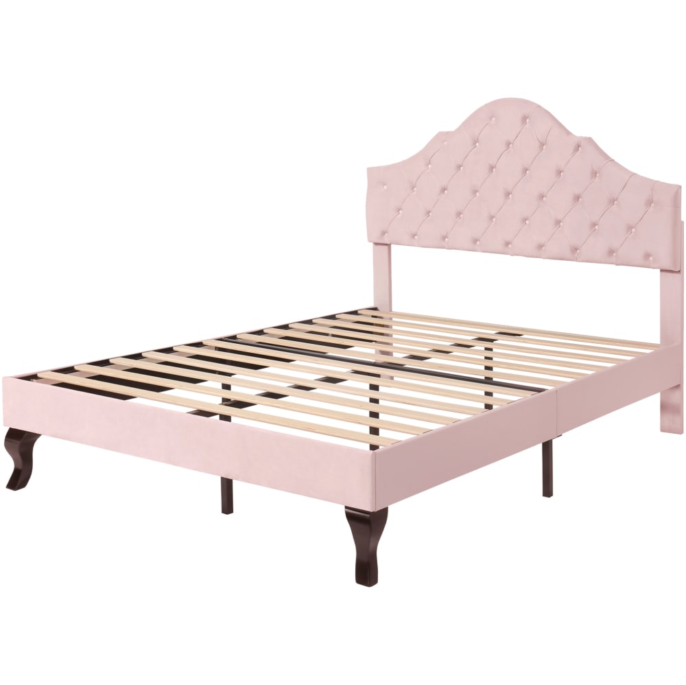 Lit rembourré en velours polyester rose 140 x 200 cm