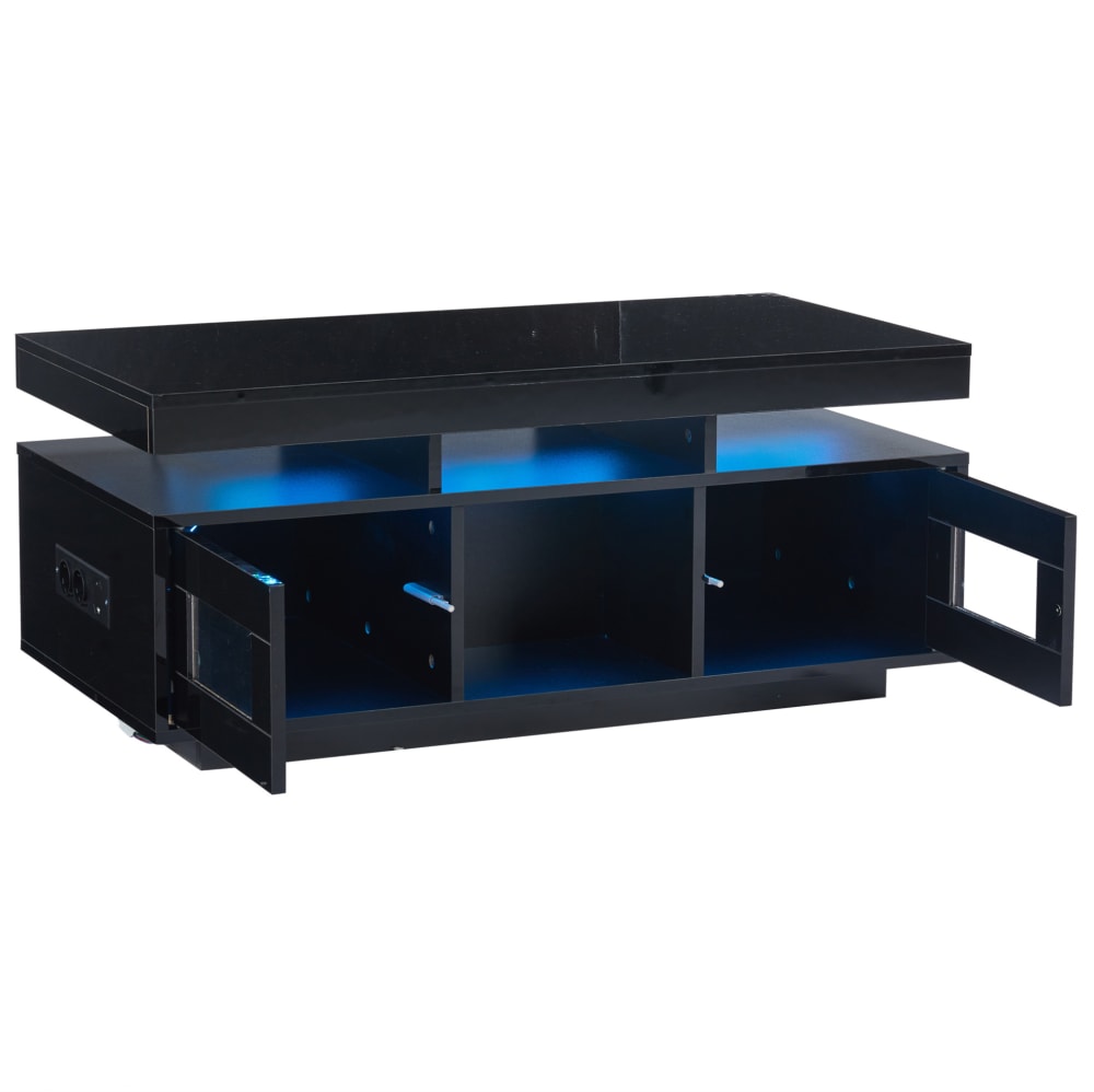 Hauss Spole Couchtisch aus schwarzer hochglänzender Spanplatte mit LED style modern - Spanplatte