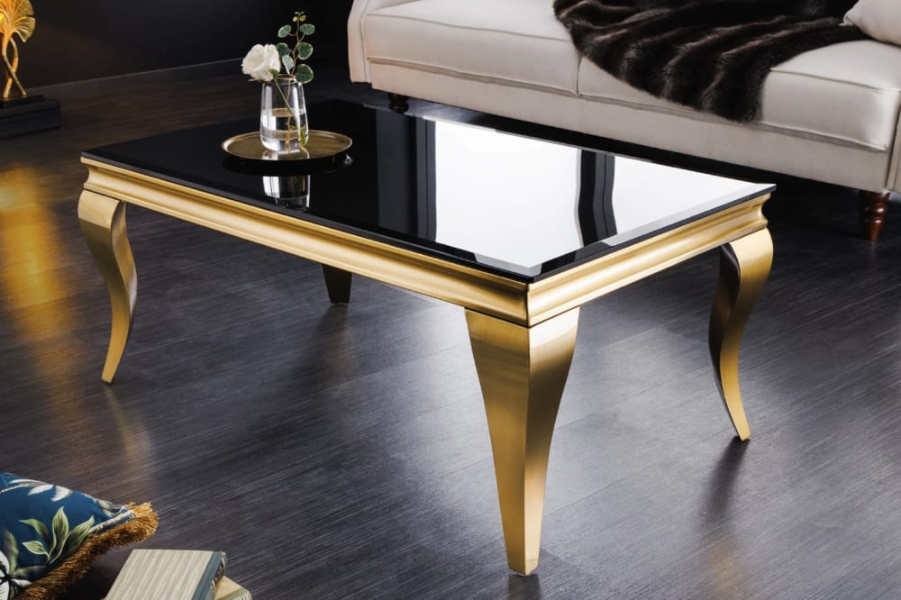 Table basse dorée et noire 100x45x60
