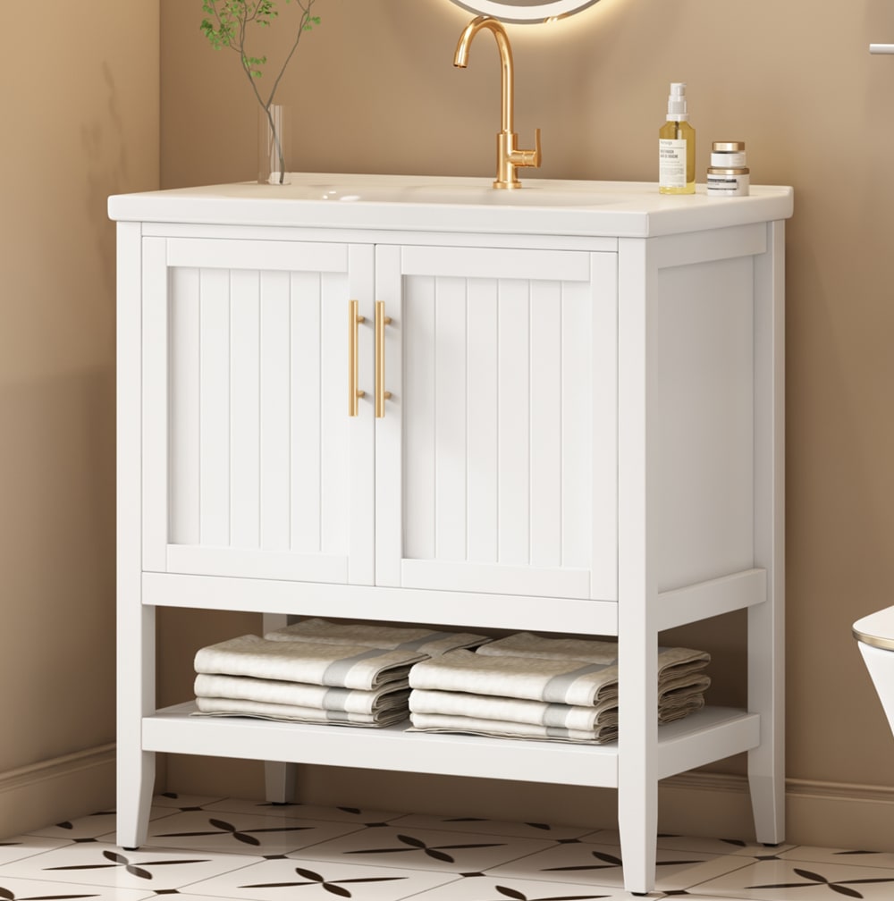 Meuble vasque avec vasque en céramique blanc 80 cm
