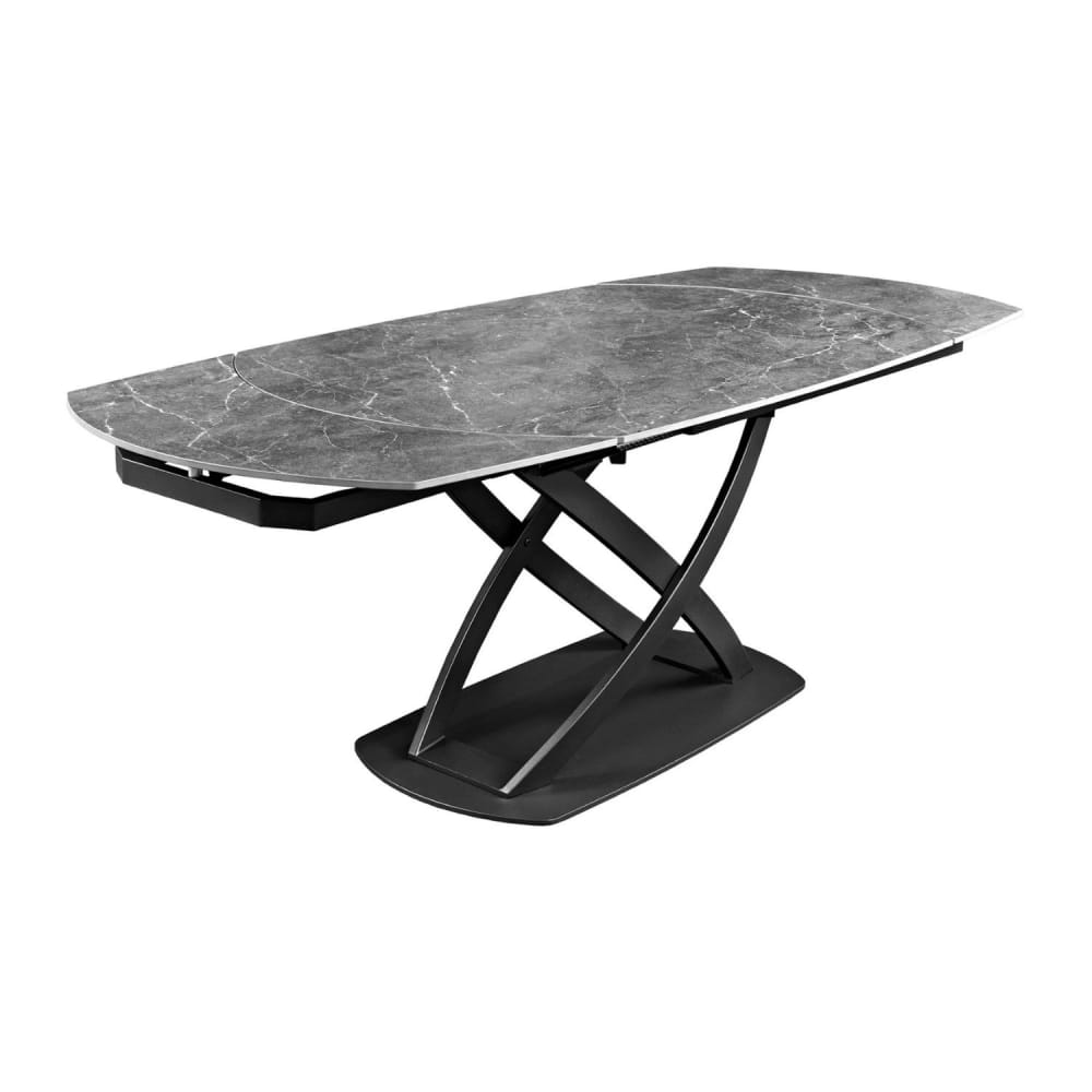 Table extensible en céramique effet marbre gris et fer 130x90cm