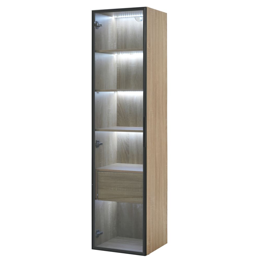 Armoire de salle de bain effet bois avec porte en verre trempé