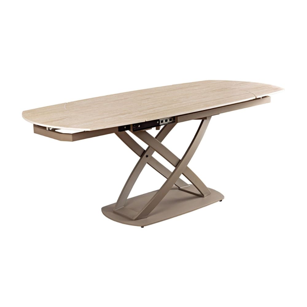 Table extensible en céramique effet travertin et fer marron 130x90cm
