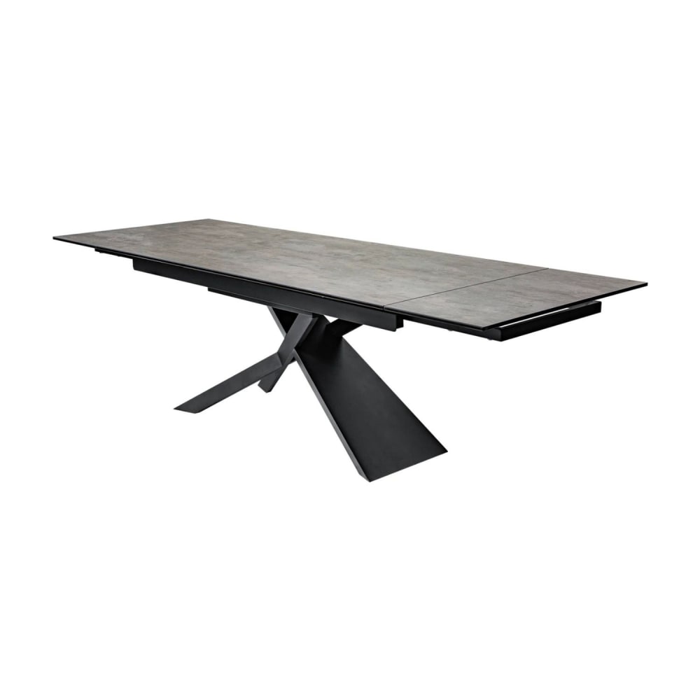 Table extensible en céramique noire, verre et fer noir 180x90cm