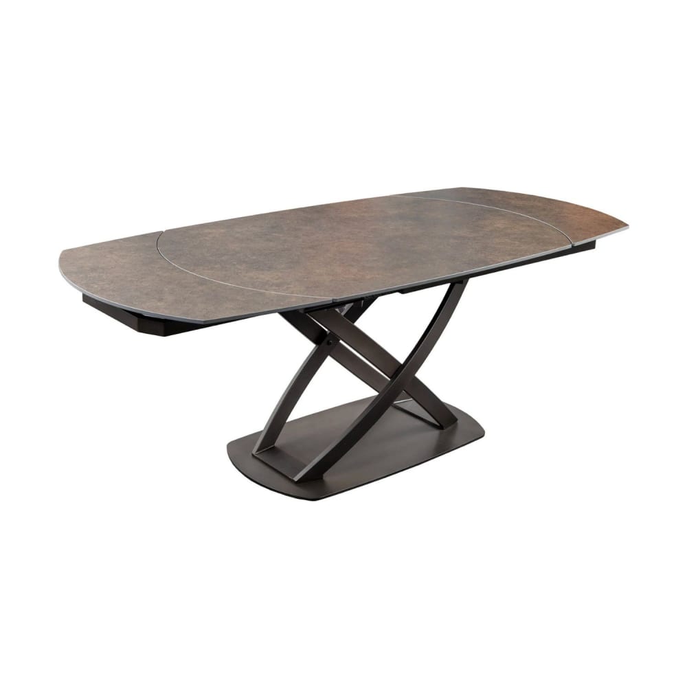 Table extensible en céramique effet marbre taupe et fer 130x90cm