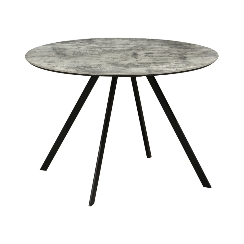 Table ronde effet pierre grise claire et pieds en fer noir d100cm
