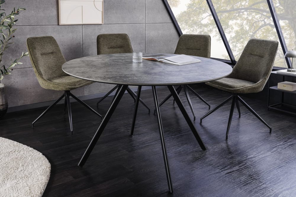 Table ronde effet pierre grise claire et pieds en fer noir d100cm