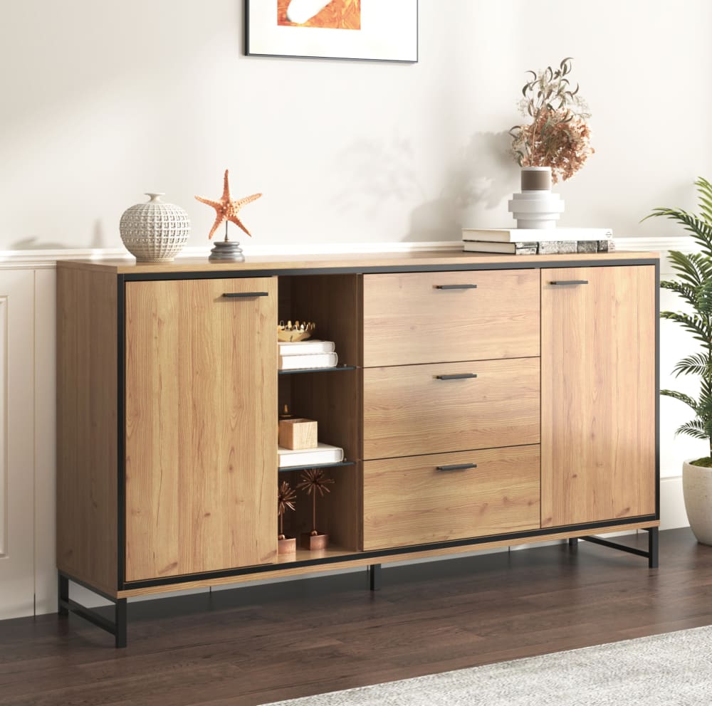 Sideboard aus Holzwerkstoff in Holzoptik mit LED-Beleuchtung -