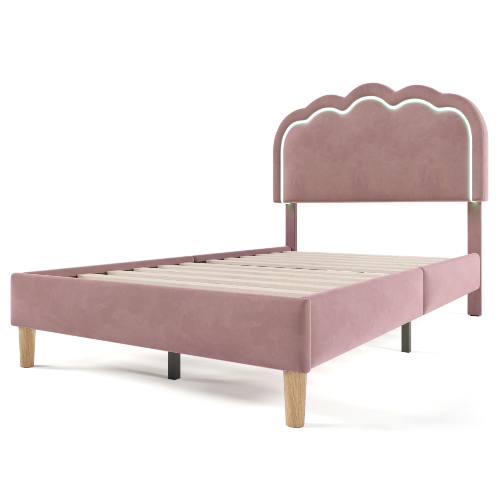 Lit rembourré en polyester rose avec led 90 x 200 cm