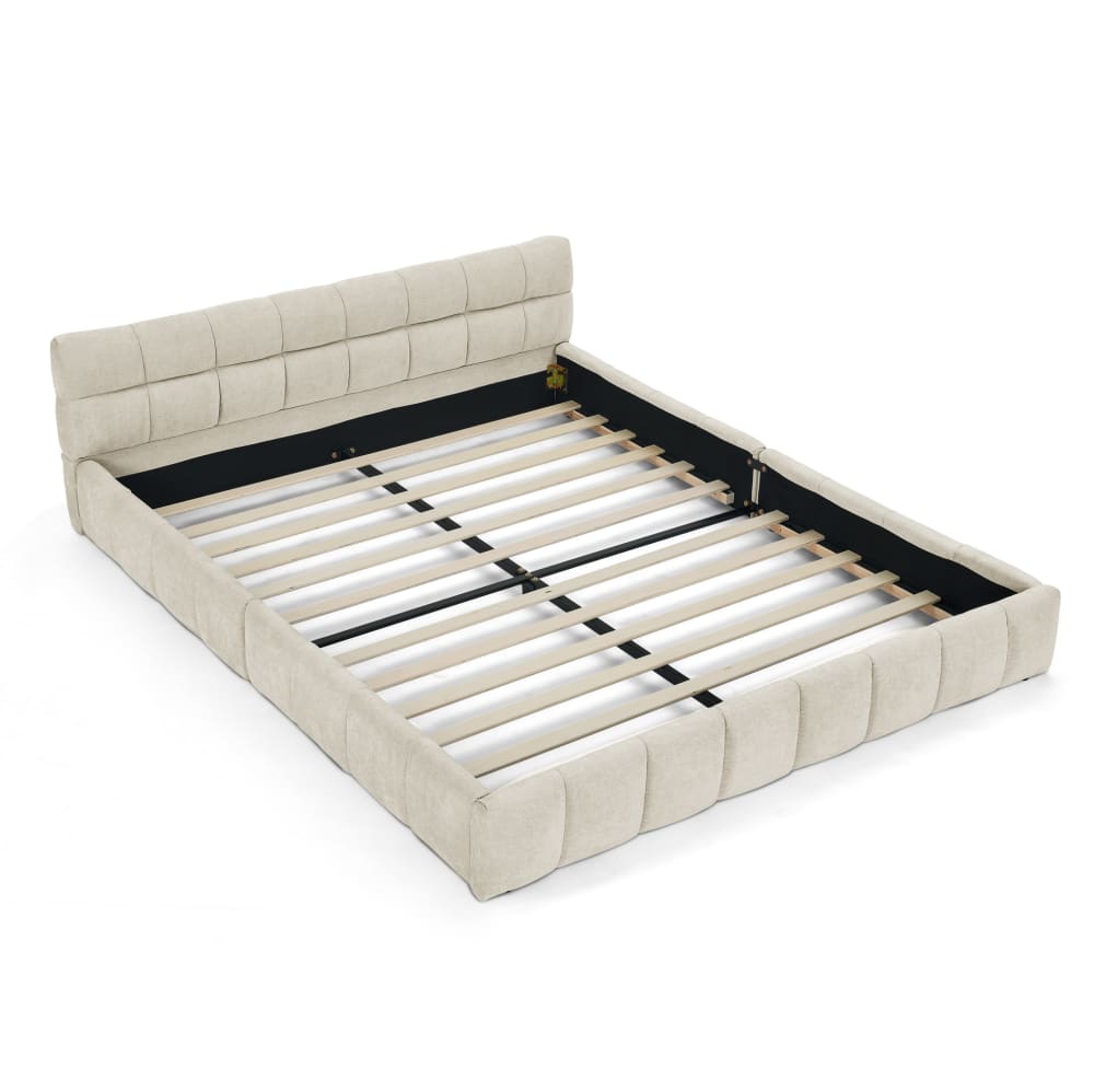 Lit double en chenille beige 160 x 200 cm