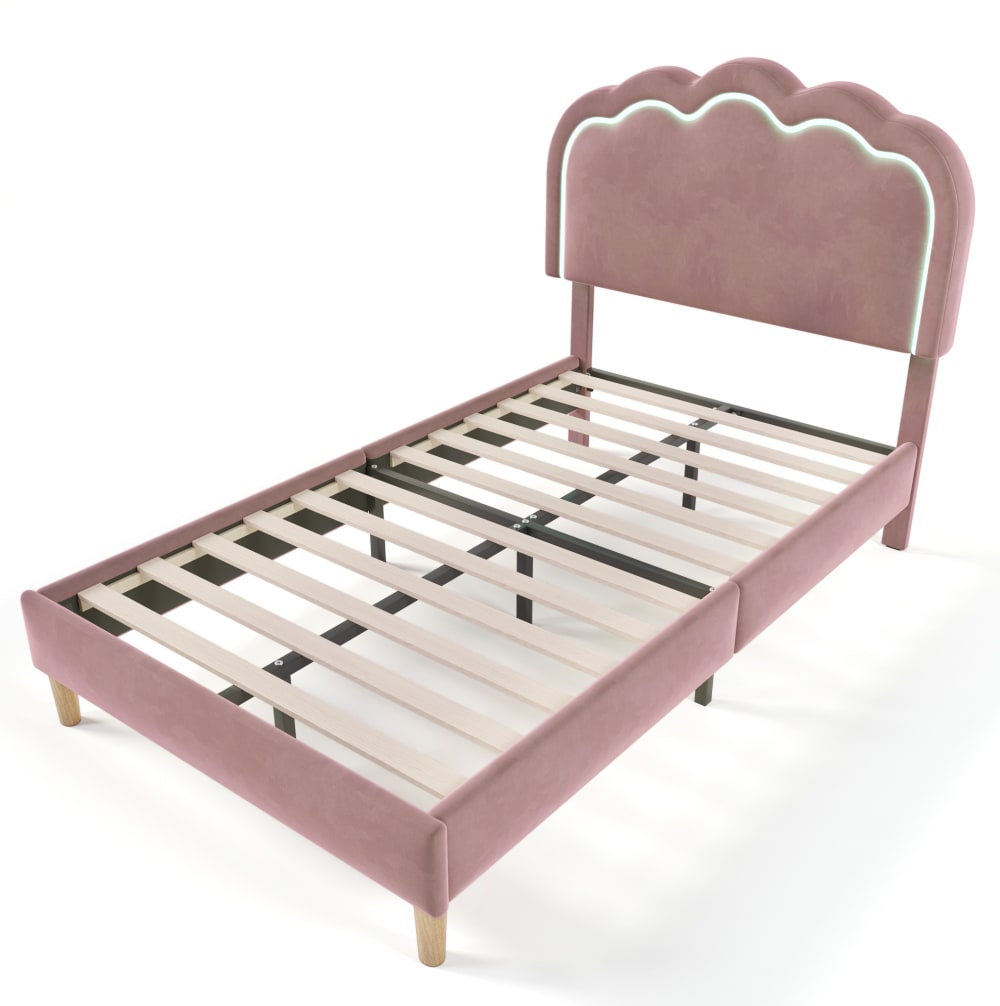Lit rembourré en polyester rose avec led 90 x 190 cm
