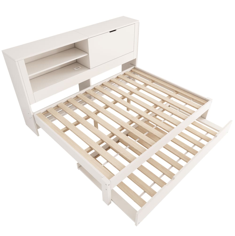 Lit-sofa avec lit gigogne et rangements blanc 140 x 190 cm