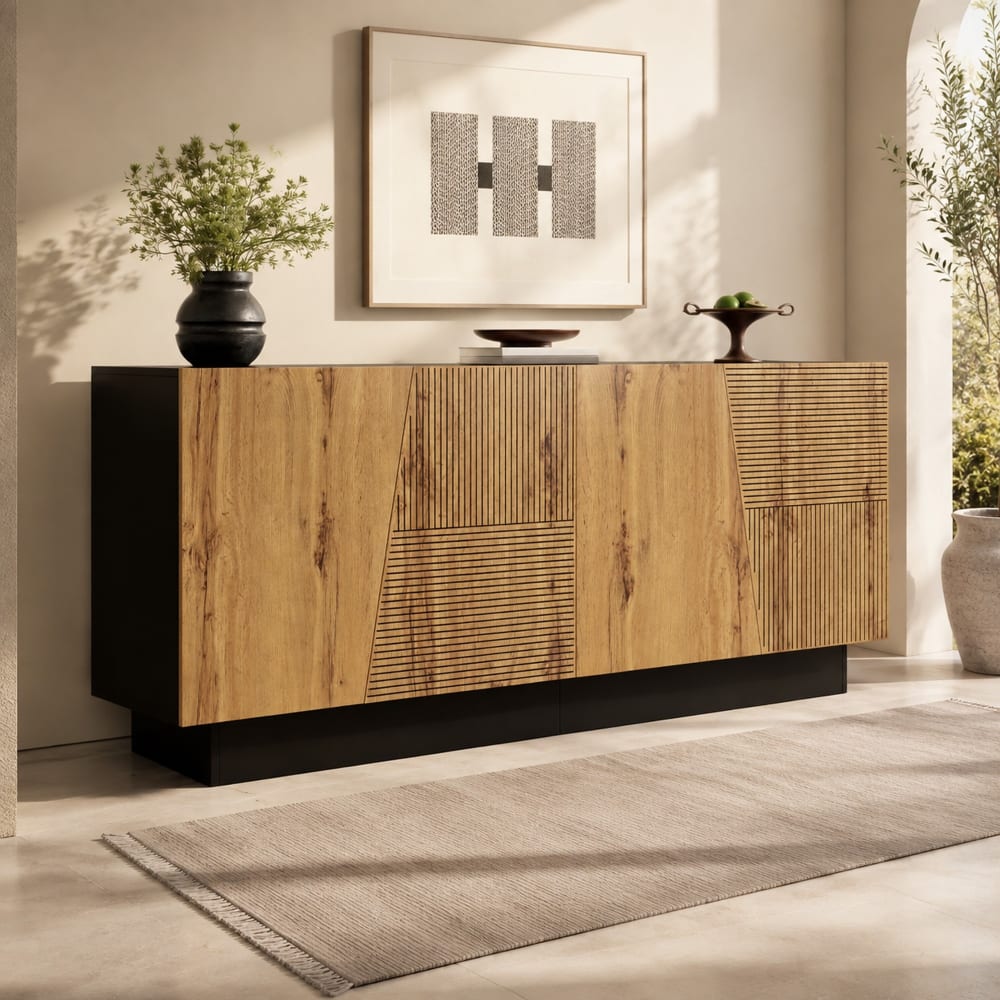 Sideboard aus Spanplatte schwarz und Holzfarbe - Maisons Du Monde