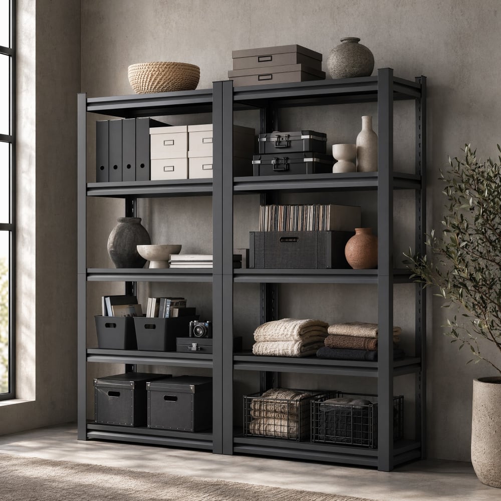 Étagère de rangement en métal noir 5 niveaux h183 x l90 x p40 cm