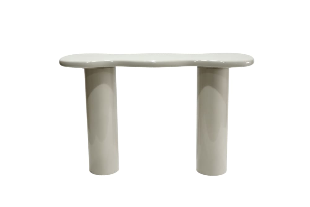 Console en mdf laquée couleur latte crémeuse brillant Console en mdf laquée couleur latte crémeuse brillant