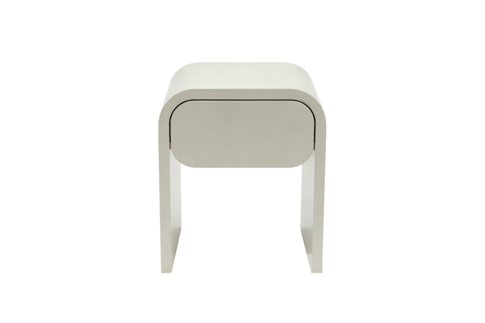 Table chevet à un tiroir laquée couleur latte crémeux brillant