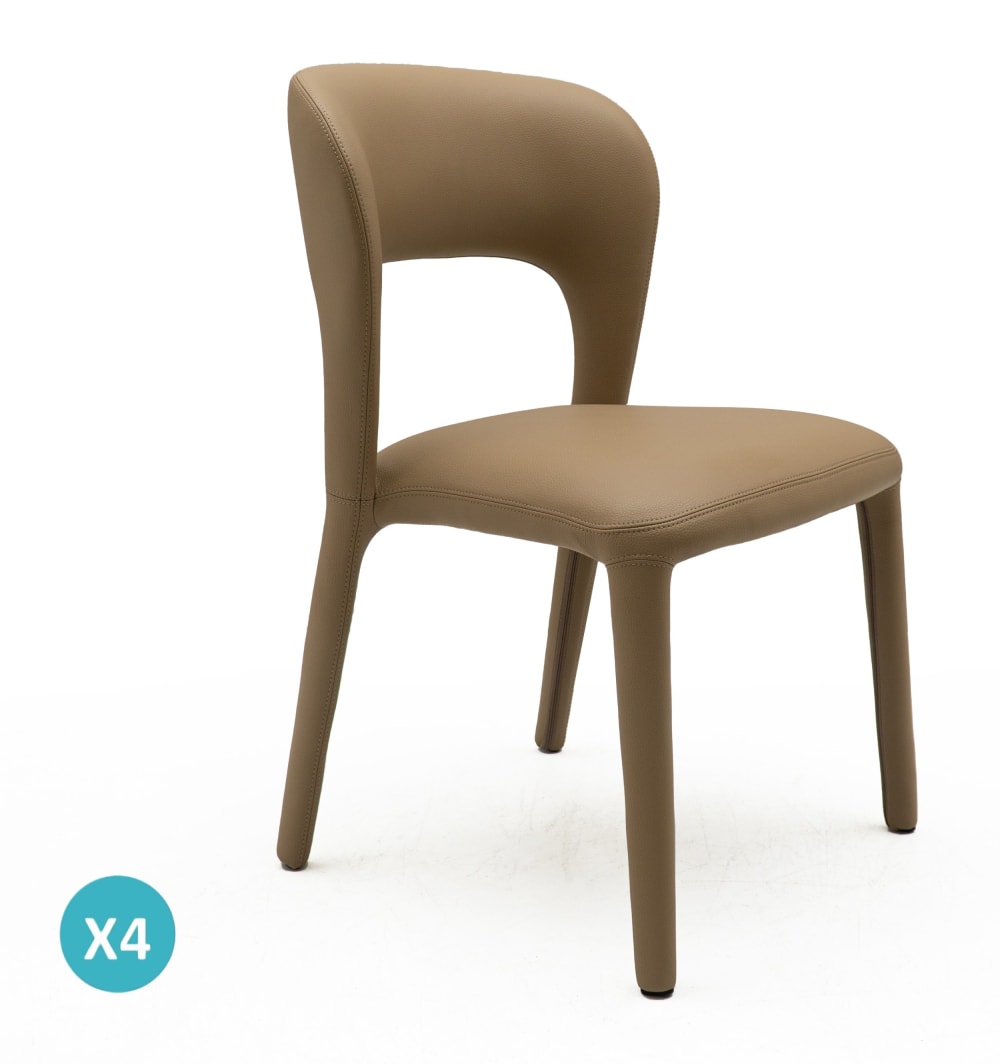 Lot de 4 chaises recouvertes de similicuir couleur vison Lot de 4 chaises recouvertes de similicuir couleur vison