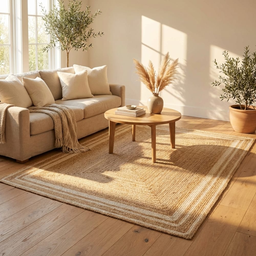 Tapis jute fait main naturel et crème 120x170cm — vue 3