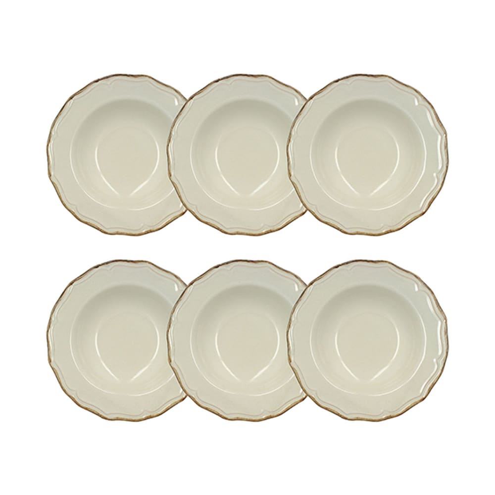 Lot de 6 assiettes creuses 23,5cm en grès beige