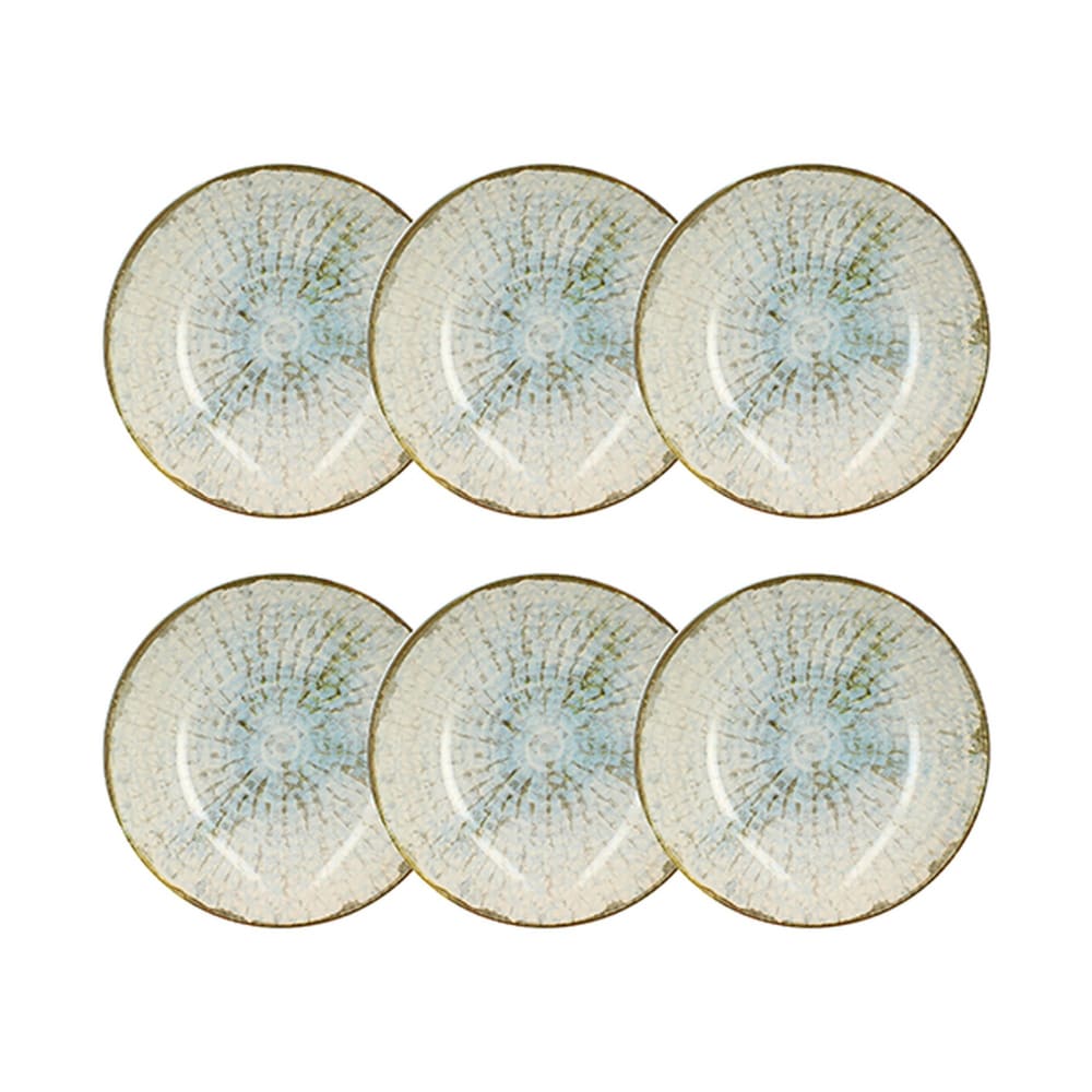 Lot de 6 assiettes creuses 21cm en faience bleu et blanc Lot de 6 assiettes creuses 21cm en faience bleu et blanc
