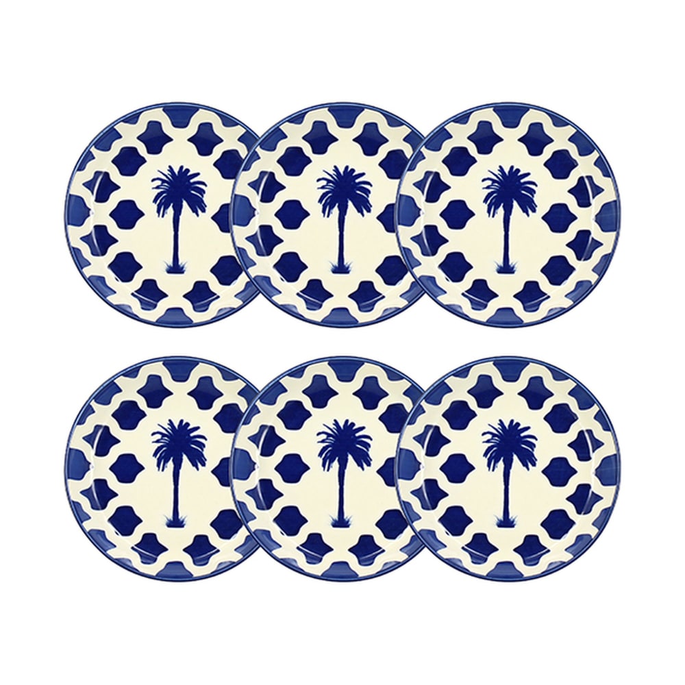 Lot de 6 assiettes creuses 20,5cm en grès bleu et blanc