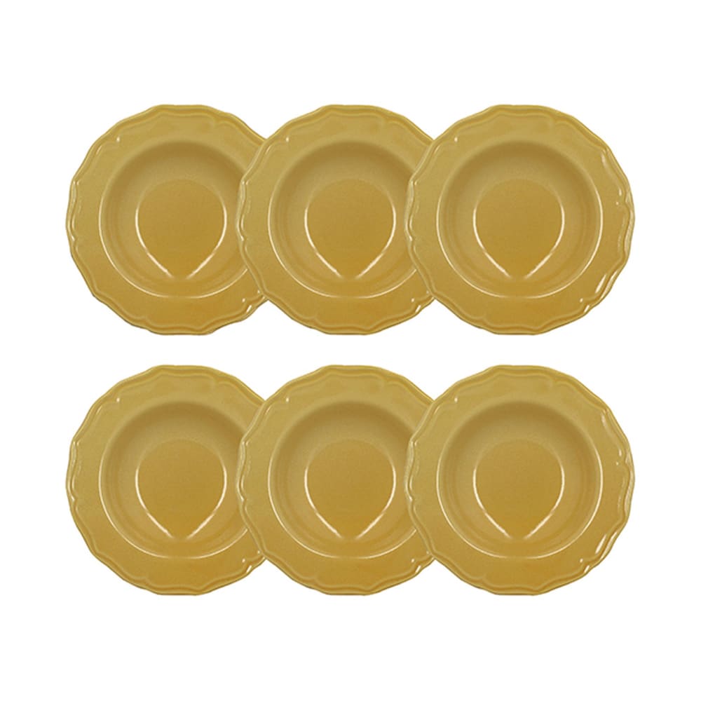 Lot de 6 assiettes creuses 23,5cm en grès jaune Lot de 6 assiettes creuses 23,5cm en grès jaune