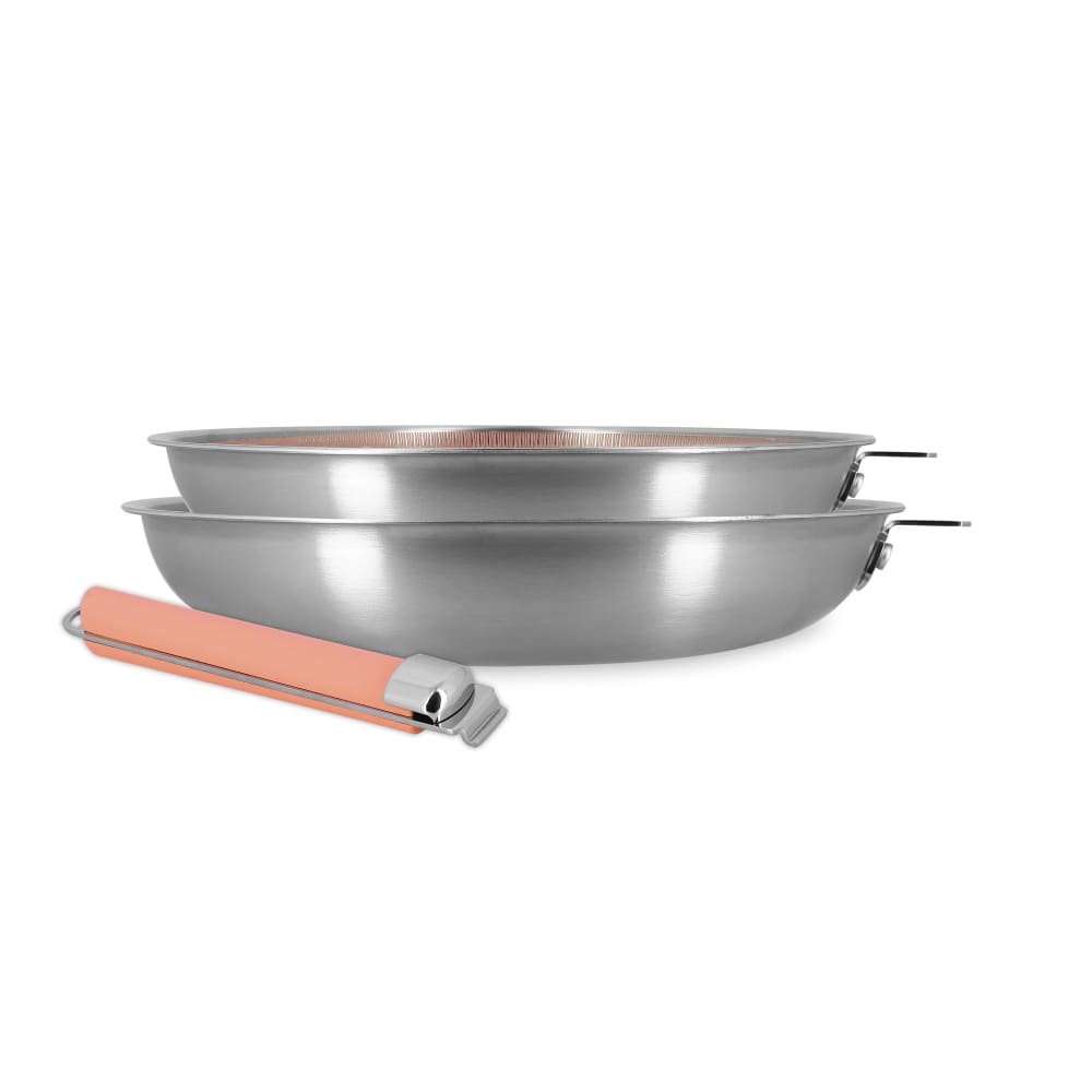 Lot de 2 poêles en acier inoxydable et manche amovible rose