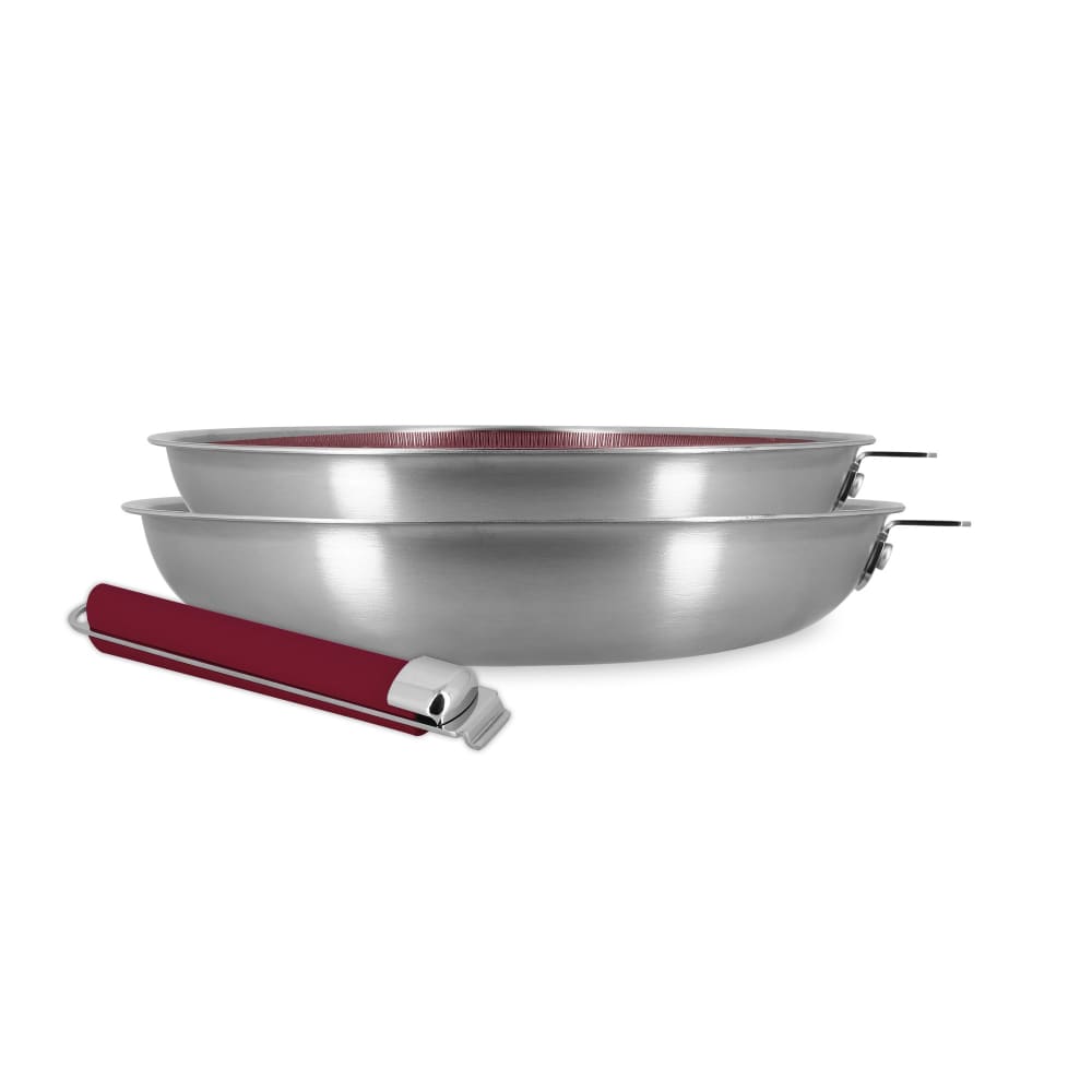 Lot de 2 poêles en acier inoxydable et manche amovible lie de vin