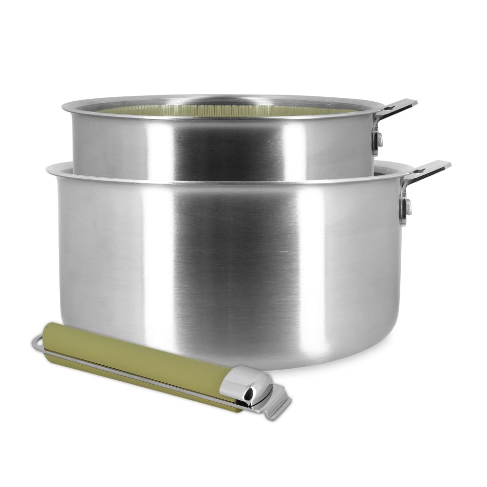 Lot de 2 casseroles en acier inoxydable et manche amovible vert