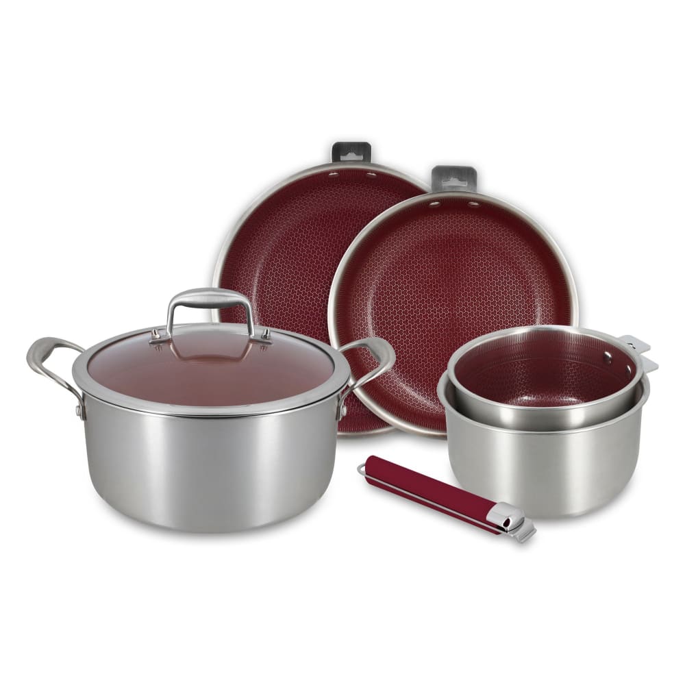 Batterie de cuisine 6 pièces en acier inoxydable lie de vin