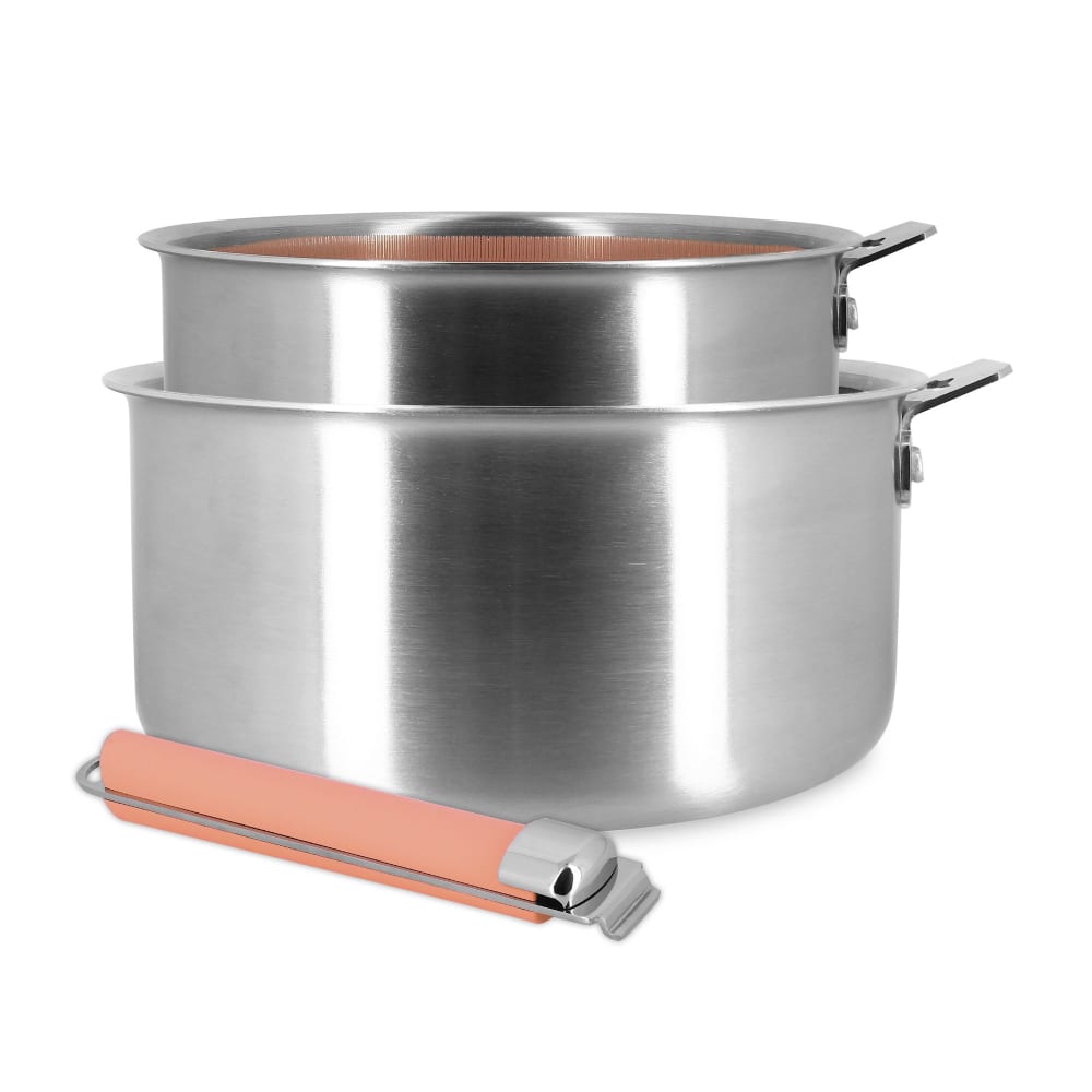 Lot de 2 casseroles en acier inoxydable et manche amovible rose