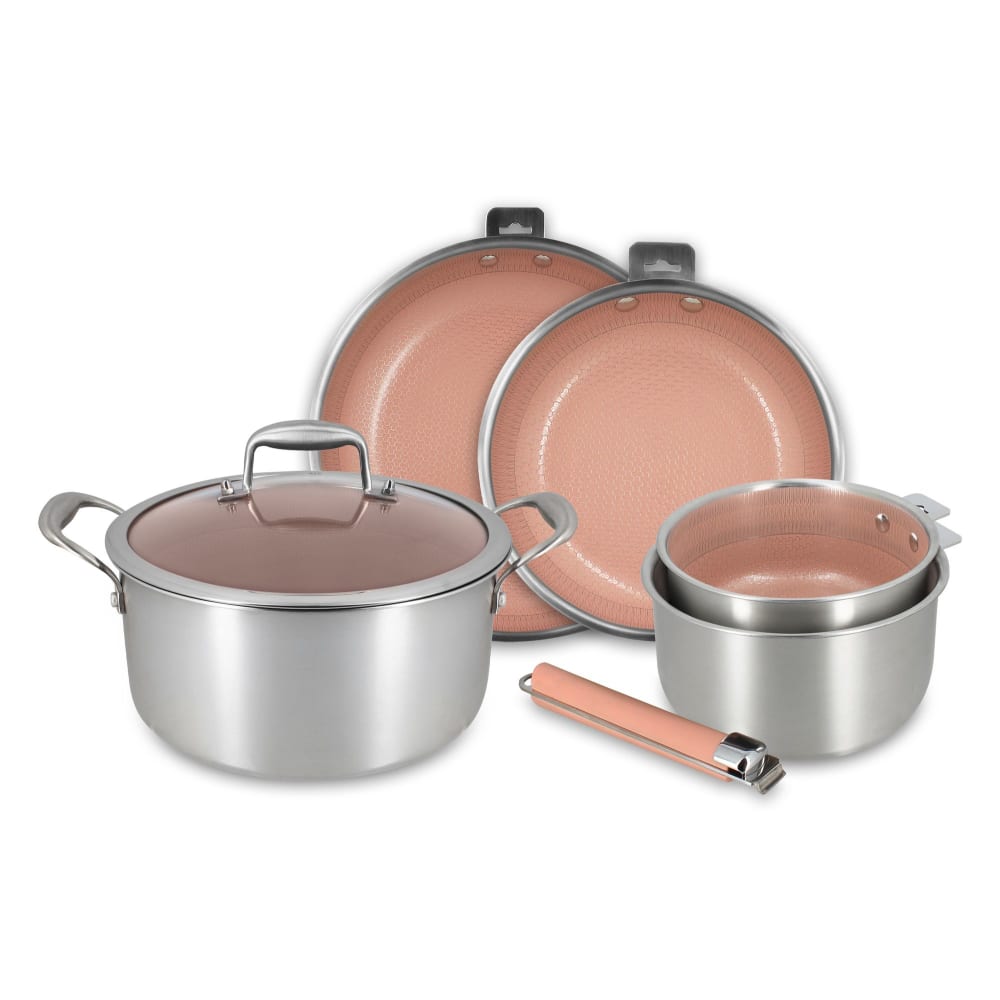 Batterie de cuisine 6 pièces en acier inoxydable rose