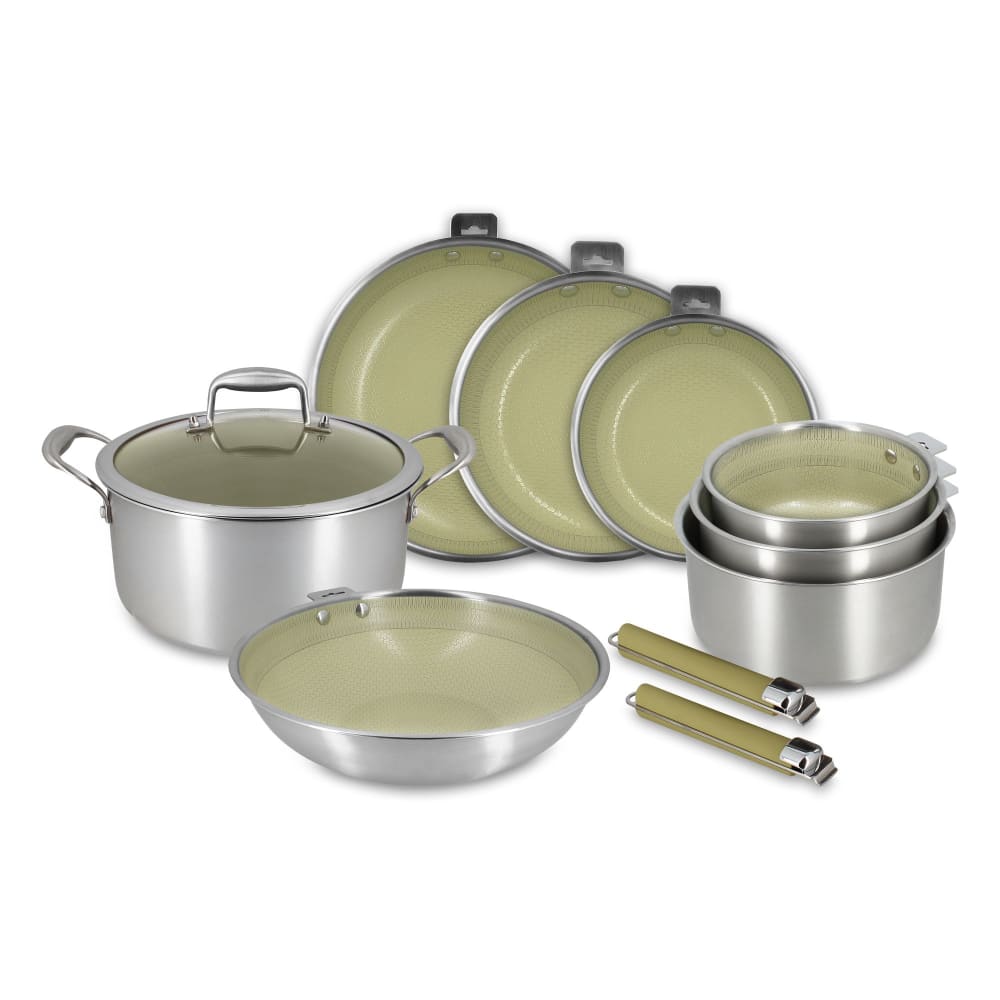 Batterie de cuisine 10 pièces en acier inoxydable vert