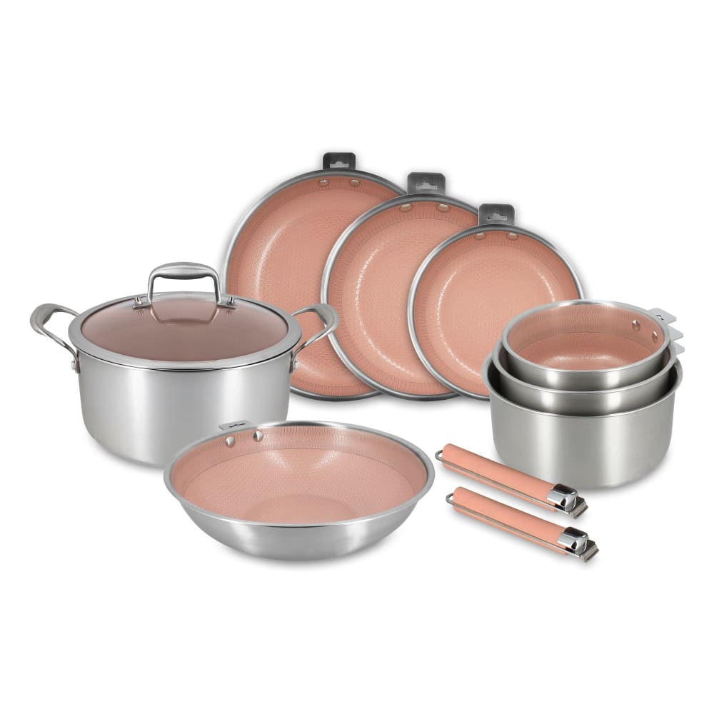 Batterie de cuisine 10 pièces en acier inoxydable rose