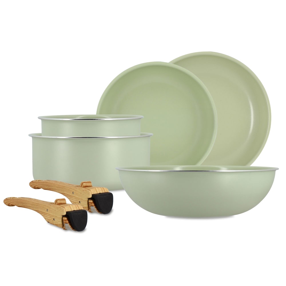 Batterie de cuisine 7 pièce amovible en aluminium celadon - tous feux