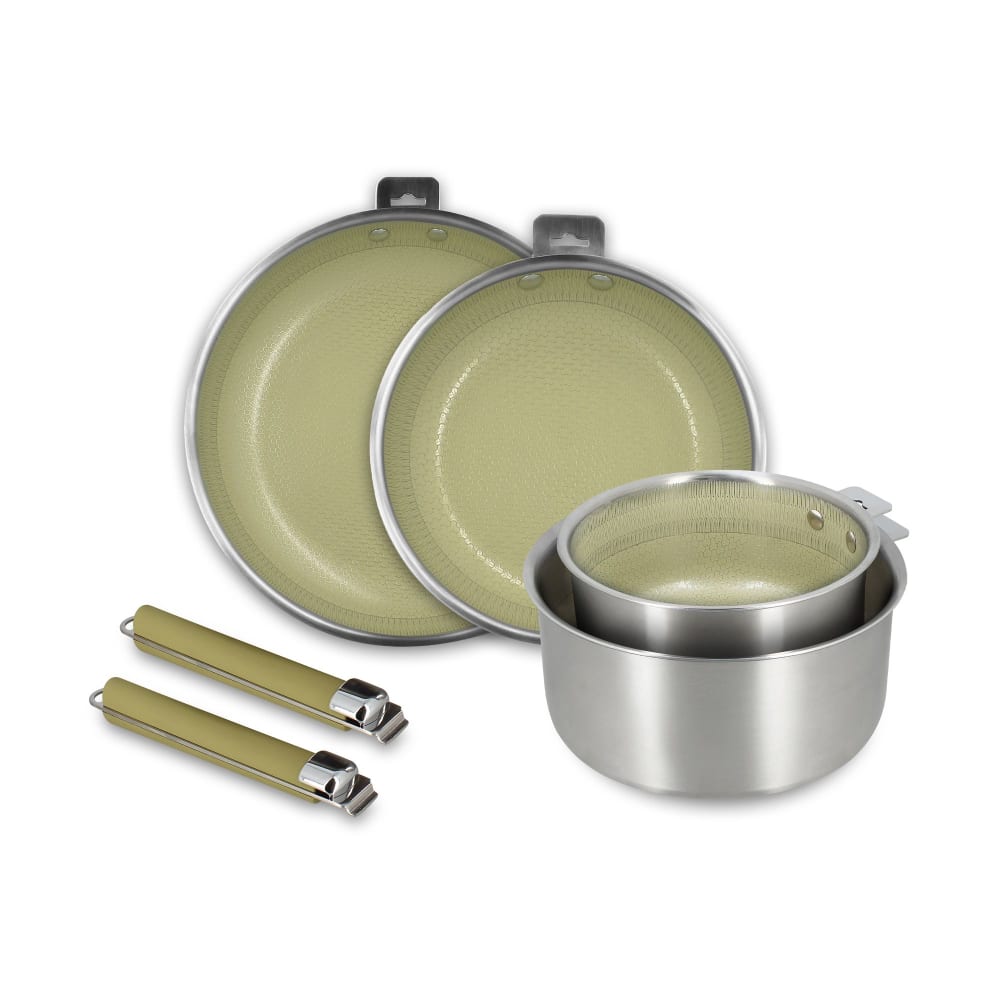 Set de 4 pièces en acier inoxydable et 2 poignées amovibles vert