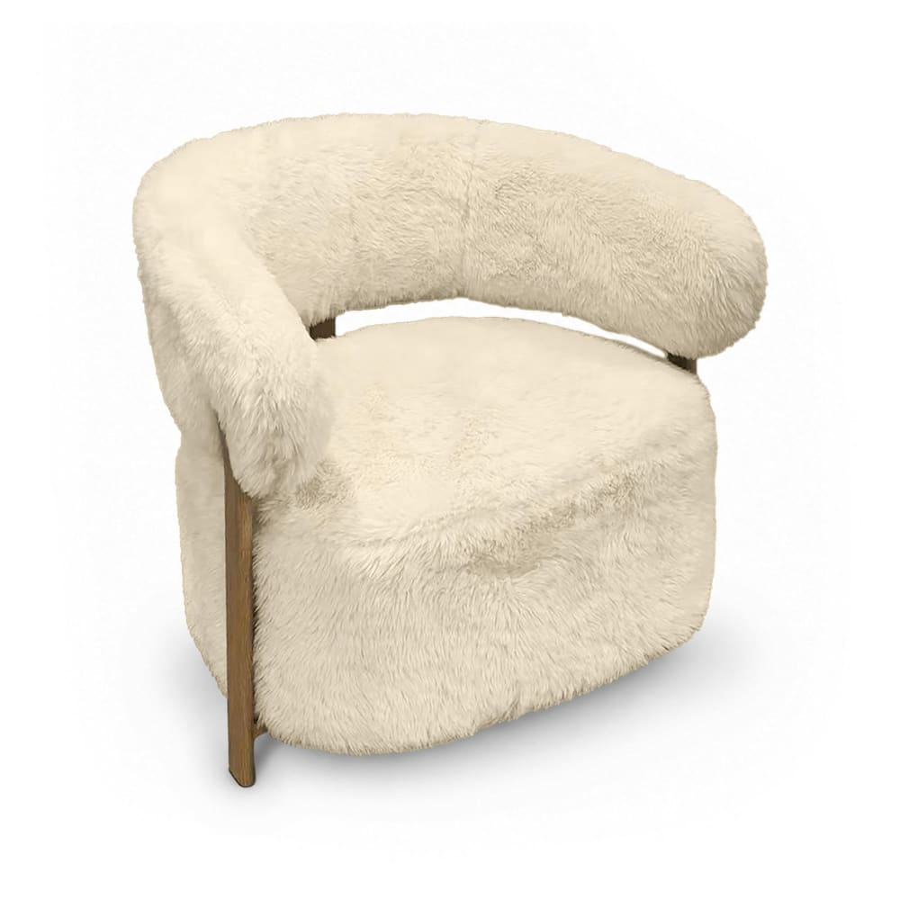 Fauteuil arrondi en tissu chenille effet fourrure écru Fauteuil arrondi en tissu chenille effet fourrure écru