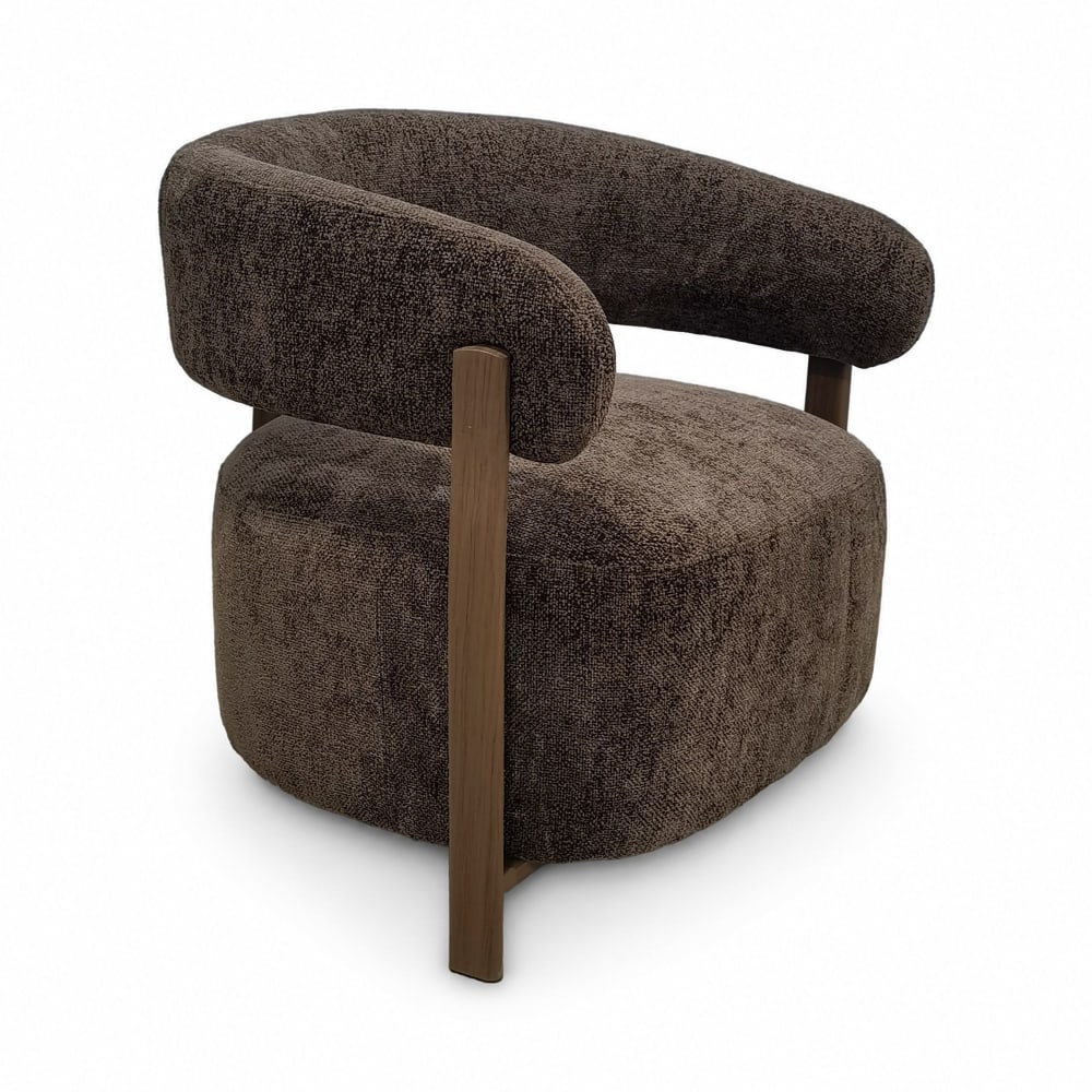 Fauteuil arrondi en tissu chenille effet fourrure cacao Fauteuil arrondi en tissu chenille effet fourrure cacao