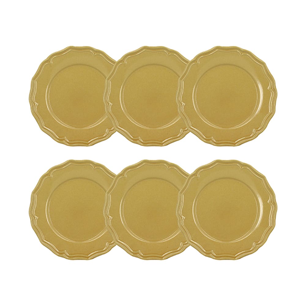 Lot de 6 assiettes à dessert 22cm en grès jaune