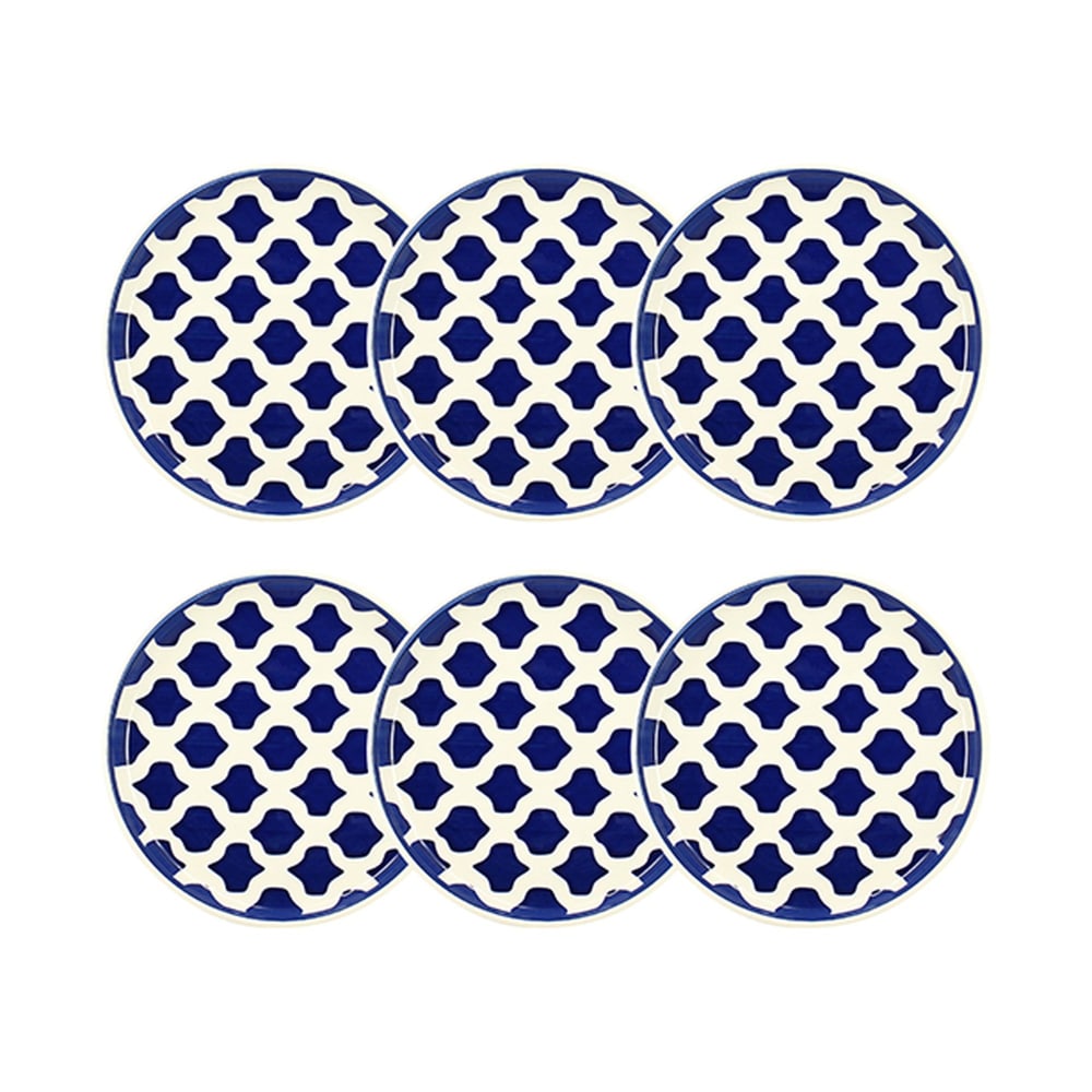 Lot de 6 assiettes à dessert 20cm en grès bleu et blanc