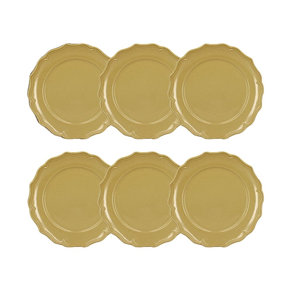Lot de 6 assiettes plates 26,5cm en grès jaune Lot de 6 assiettes plates 26,5cm en grès jaune