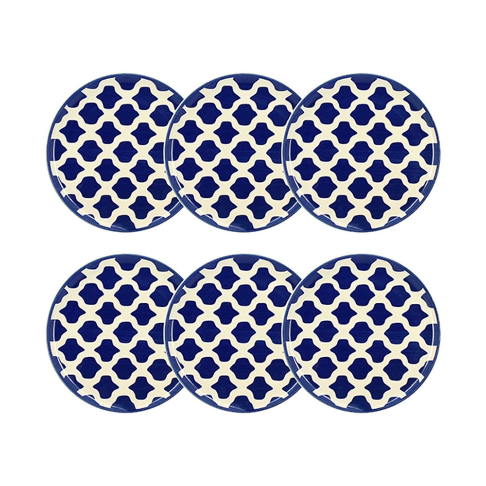 Lot de 6 assiettes plates 26cm en grès bleu et blanc Lot de 6 assiettes plates 26cm en grès bleu et blanc