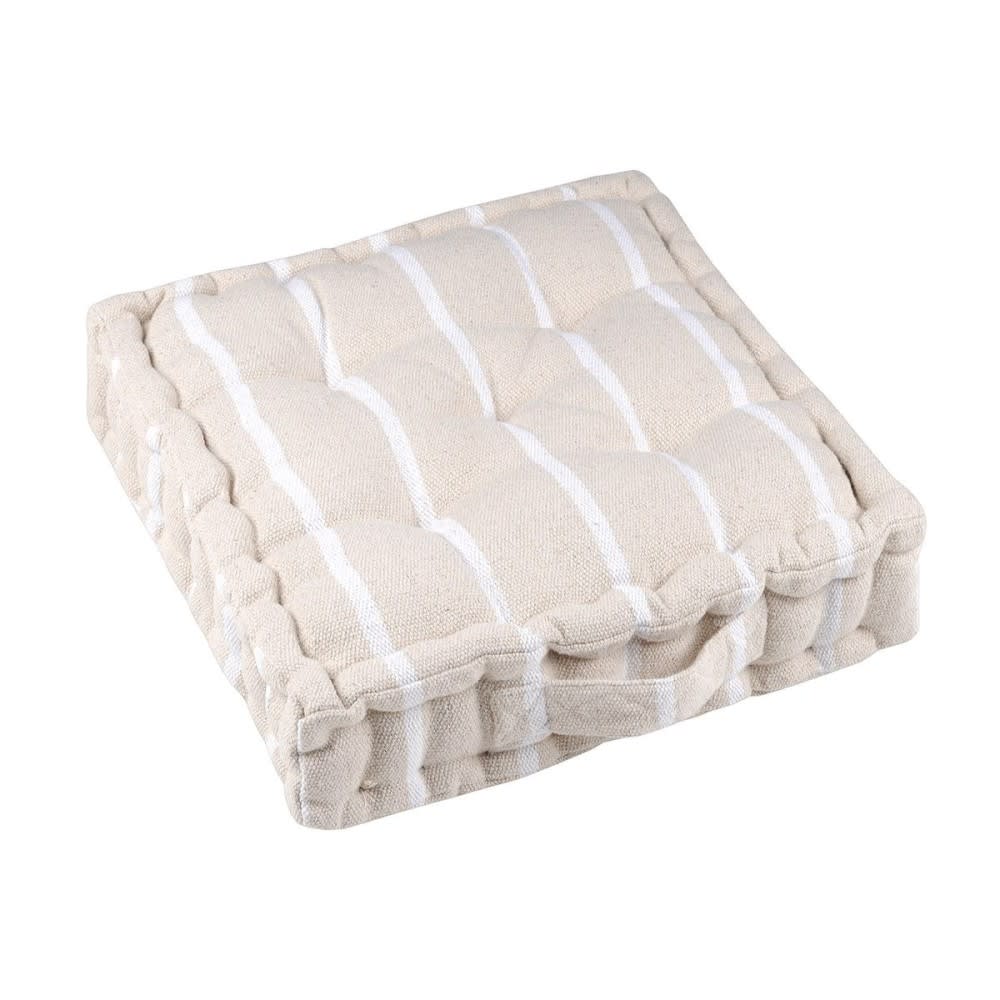 Coussin de sol blanc rayé 45 × 45 cm