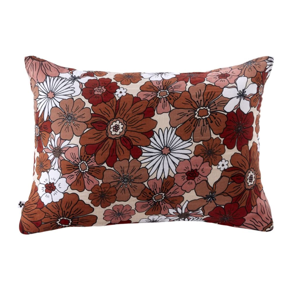 Taie d'oreiller 50x70cm gaze de coton imprimé floral terracotta