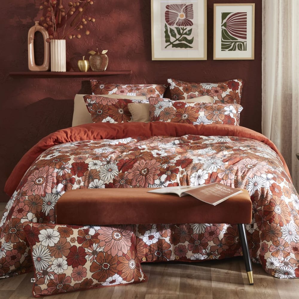 Taie d'oreiller 50x70cm gaze de coton imprimé floral terracotta — vue 4