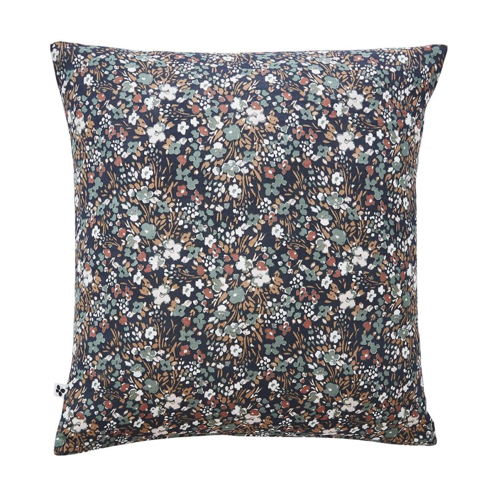 Taie d'oreiller 60x60cm gaze de coton coloris bleu motifs fleurs
